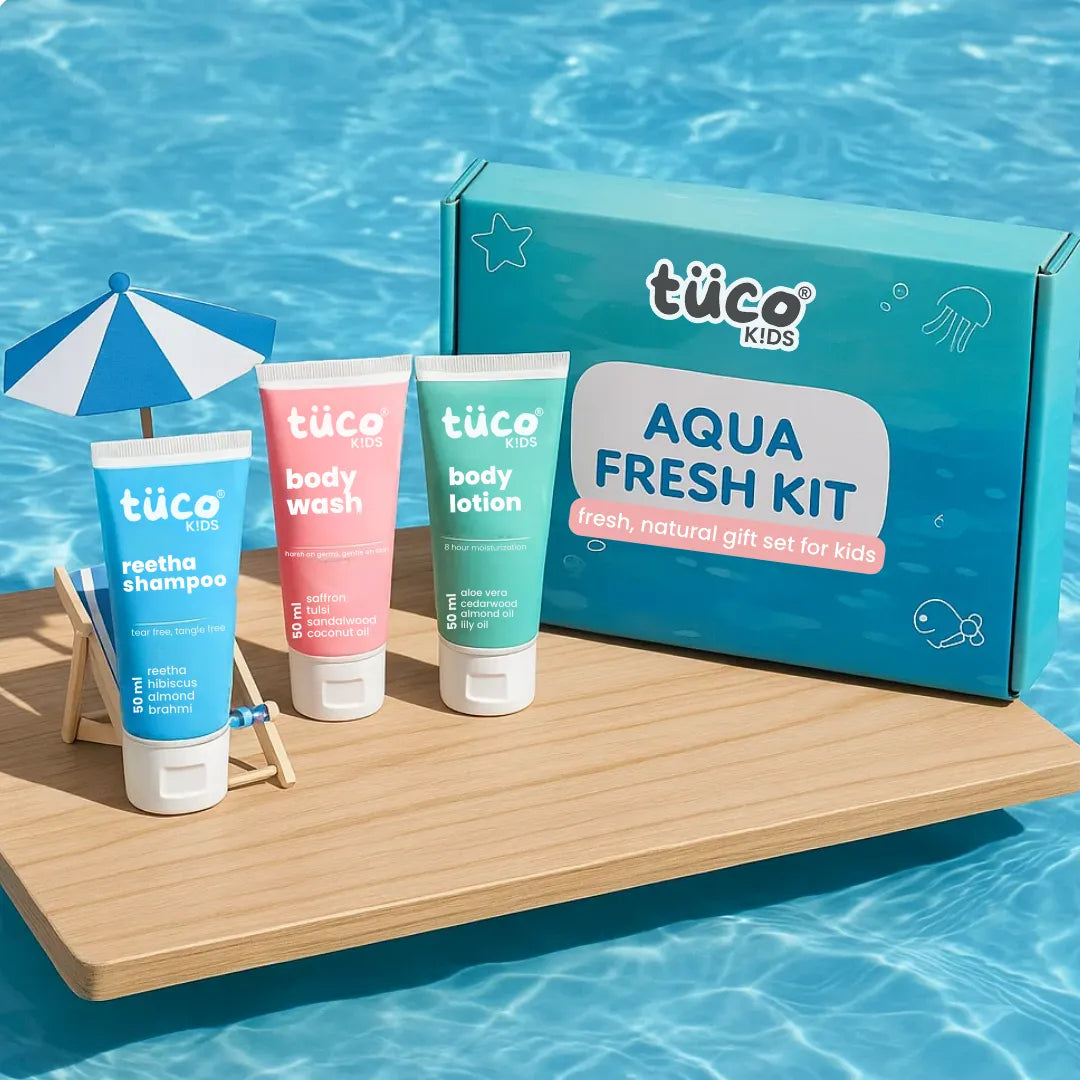 Tuco Kids Aqua Fresh Kit gift box with kids shampoo, kids body wash and kids lotion - natural bath set