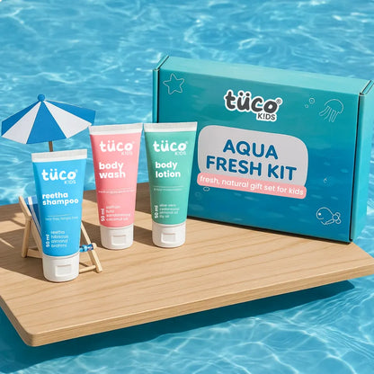 Tuco Kids Aqua Fresh Kit gift box with kids shampoo, kids body wash and kids lotion - natural bath set