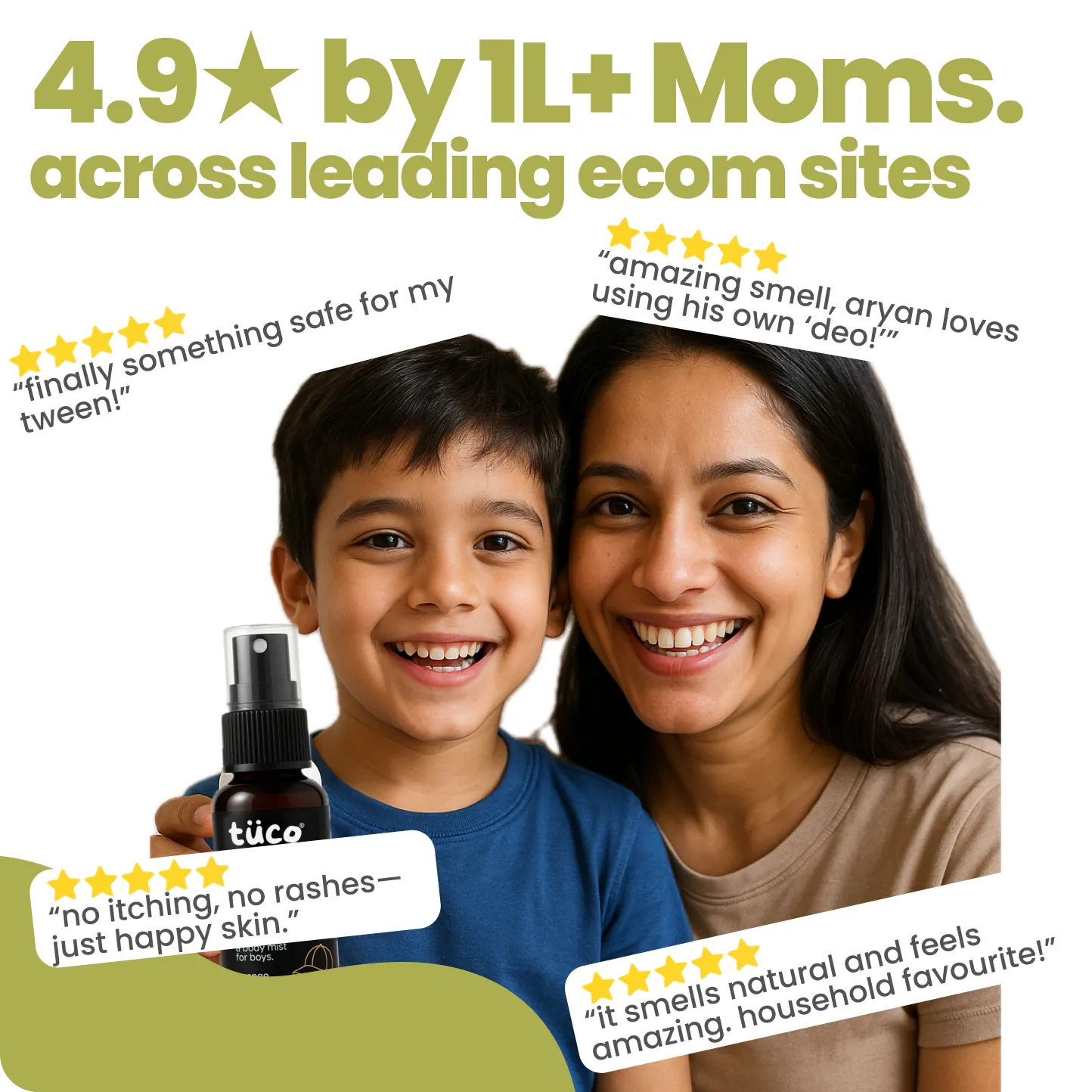 5 lakh moms trust Tuco Kids body mist for boys - reviews praising natural safe kids body spray