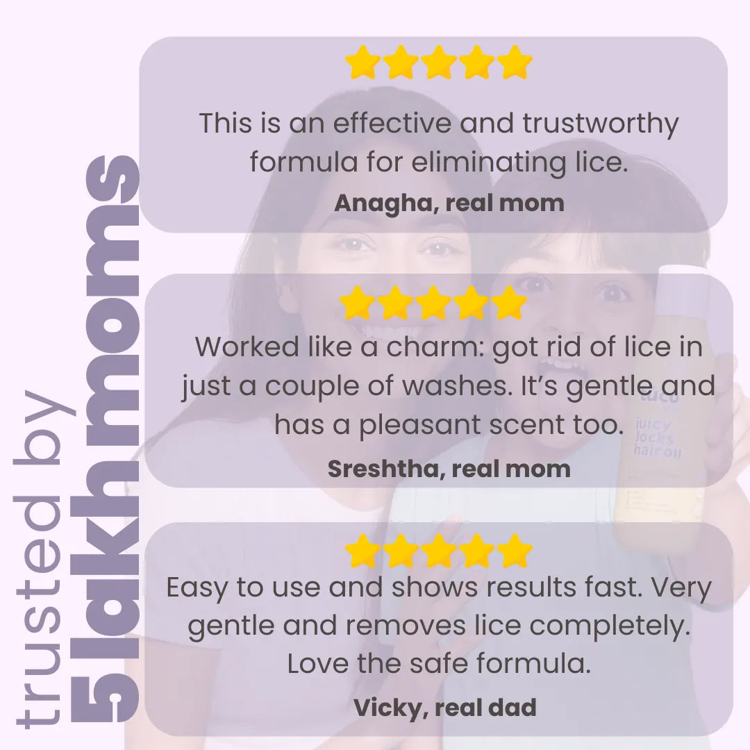 5 lakh moms trust Tuco Kids lice shampoo for kids - parent reviews praising effective gentle anti-lice formula