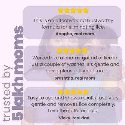 5 lakh moms trust Tuco Kids lice shampoo for kids - parent reviews praising effective gentle anti-lice formula