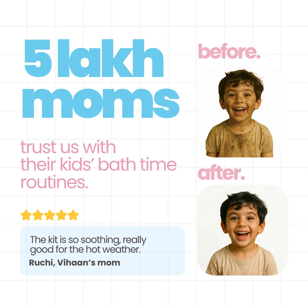 5 lakh moms trust Tuco Kids 3-in-1 Bath Kit - before and after kids bathtime routine results