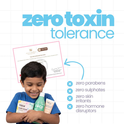 Zero toxin tolerance - Tuco Kids natural bath kit clinically tested, paraben-free sulphate-free for kids
