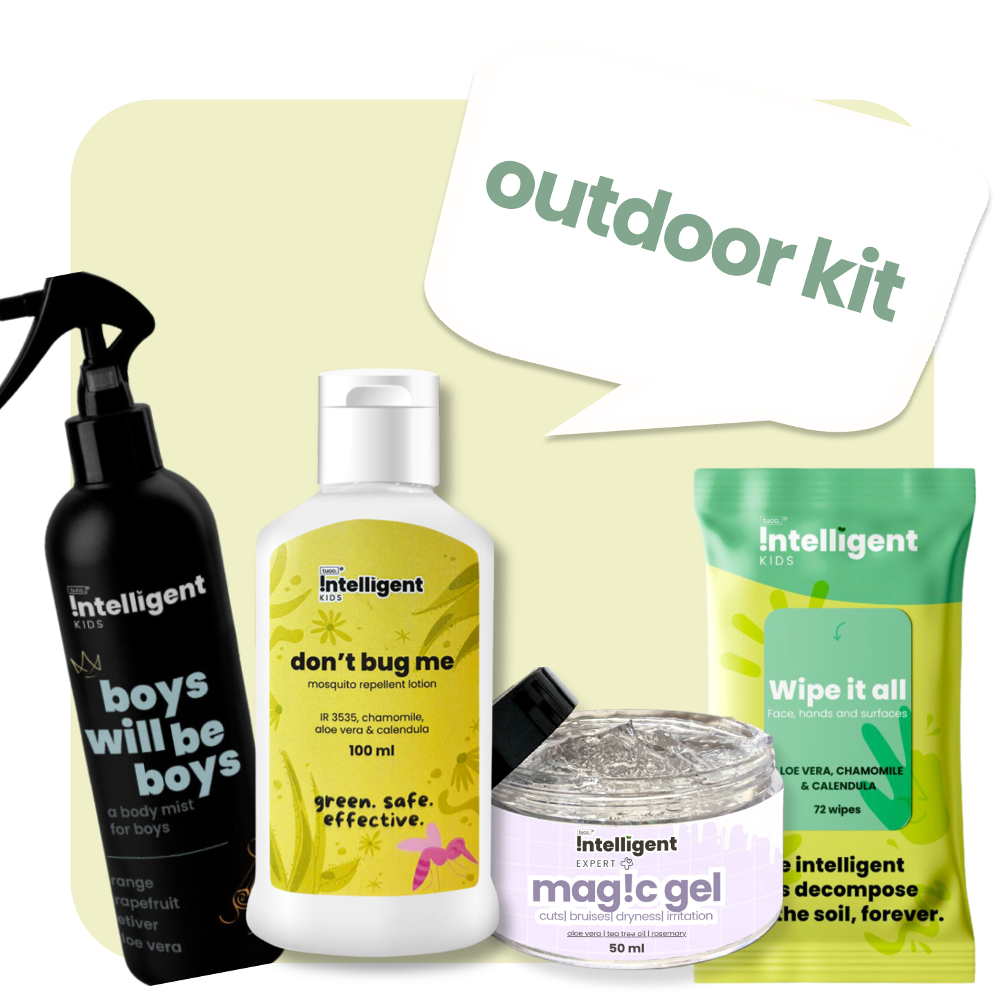 Outdoor Kit for Boys: Body Mist, Wipes, Mosquito Repellent, Magic Gel