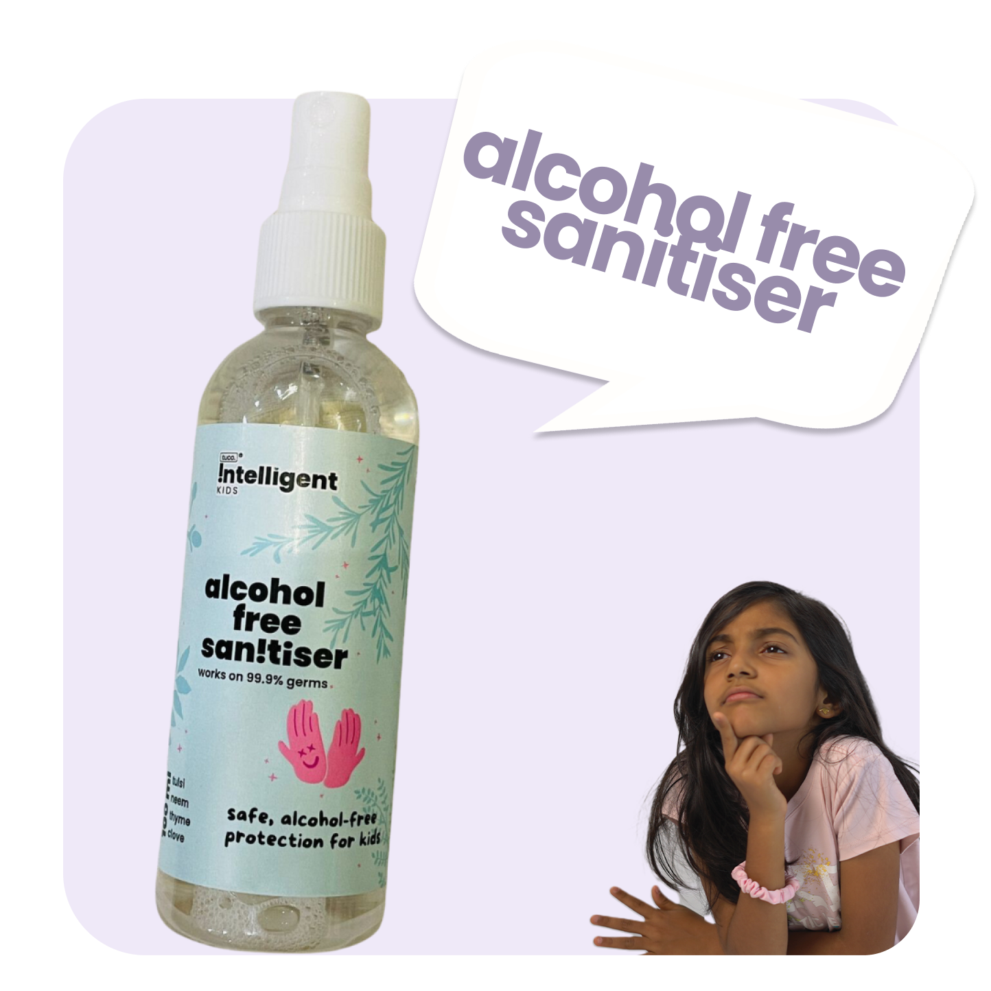 Worried about harsh sanitisers drying out your child’s skin? Tuco Kids Alcohol-Free Hand Sanitiser eliminates 99.9% of germs without irritation. Made with Tulsi, Neem, Thyme, and Clove, it’s tough on germs yet gentle on delicate hands. Perfect for school, playdates, and adventures, this natural, chemical-free formula keeps hands soft, nourished, and protected. Gentle. Safe. Effective.