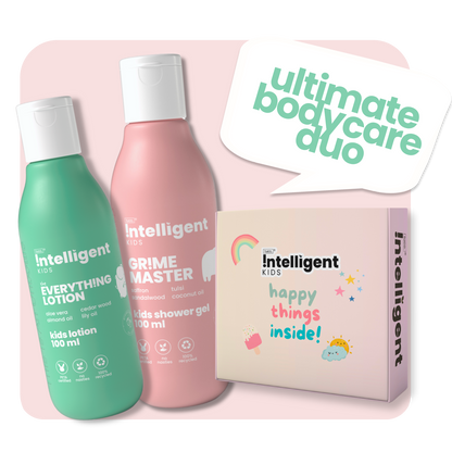 Discover the Tuco Intelligent BodyCare Duo, perfect for kids aged 3+. This set includes a gentle Shower Gel with Tulsi and Saffron to cleanse and detan, and a hydrating Everything Lotion with Almond Oil and Kokum to nourish delicate skin. Made with natural ingredients, it keeps your child’s skin fresh, healthy, and soft. Safe, gentle, and chemical-free!







