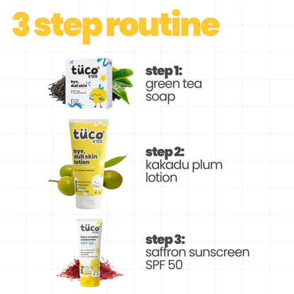 3-step routine for kids with natural ingredients to fight dullness 