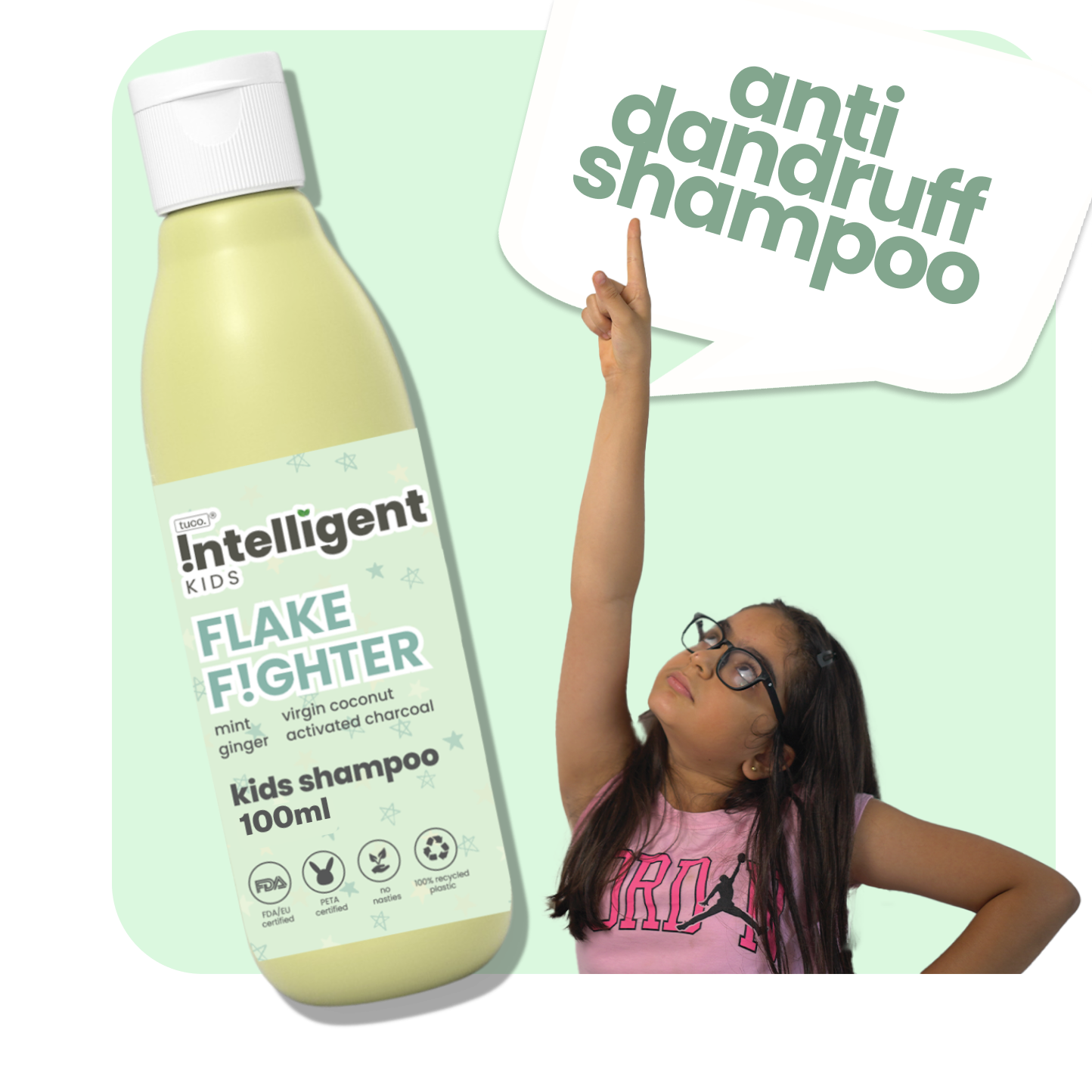 Tuco Intelligent Kids' Anti-Dandruff Shampoo features a powerful blend of activated charcoal, mint, and ginger for effective scalp care. This gentle formula refreshes the scalp and eliminates dandruff causing impurities. This SLS, paraben, and sulphate-free formula gently cleanses and soothes the scalp, promoting a healthier hair environment.