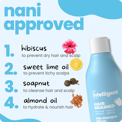TuCo Intelligent Kids Shampoo is the perfect solution for kids aged 3-15, designed to gently cleanse and nourish their hair with natural ingredients like Hibiscus, Henna, Reetha, and Amla. This sulfate-free, paraben-free formula soothes itchy scalps, detangles knots, and leaves hair soft, shiny, and strong. Ideal for sensitive skin, this eco-friendly shampoo is cruelty-free and made with plant-based extracts to promote healthy hair growth. Whether you're looking for a chemical-free, safe shampoo for kids or