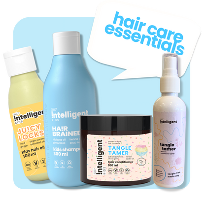 Specially crafted for kids aged 3-15, the Tuco Intelligent Ultimate Hair Care Kit includes Hair Brained Shampoo, Juicy Locks Hair Oil, Tangle Tamer Conditioner, and Hair Detangler. This all-in-one kit nourishes, strengthens, and detangles, leaving hair soft, manageable, and healthy. Gentle, safe, and free from harsh chemicals—perfect for your child’s complete hair care routine!







