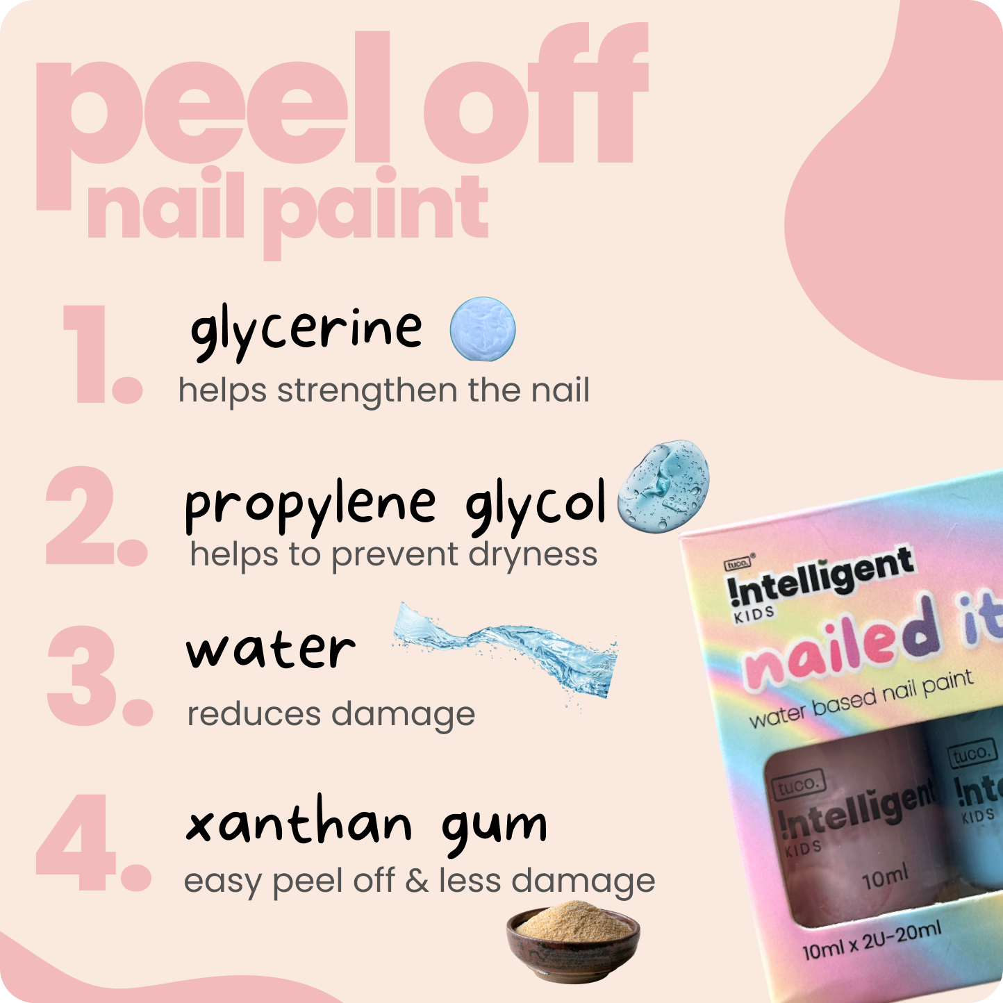 Tired of toxic nail paints for your kids? Meet Nailed It, the all-natural nail paint crafted with safe, water-based ingredients like Glycerin and Xanthan Gum. Gentle on sensitive nails, it's super easy to apply and peel off—mess-free and worry-free! Free from SLS, Parabens, and Phthalates, and PETA Certified cruelty-free, it’s perfect for vibrant, safe nail art every day!







