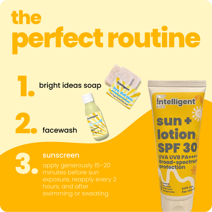 Protect your kids from the sun with Tuco Intelligent 2-in-1 Lotion + Sunscreen SPF 30! Lightweight, non-greasy, and enriched with Saffron and Squalane, it shields kids aged 3-15 from harmful UV rays while keeping skin soft and hydrated. Free from Oxybenzoate, Benzophenone, SLS, Parabens, and Phthalates, it’s perfect for sensitive skin. PETA certified, eco-friendly, and mom-approved!







