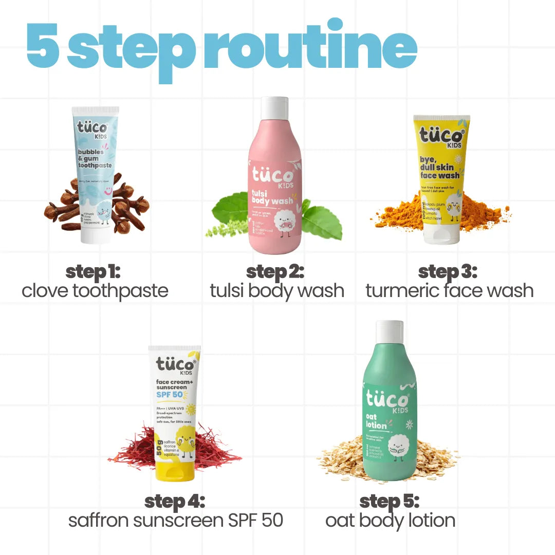 Morning skincare and hygiene routine for kids in India 