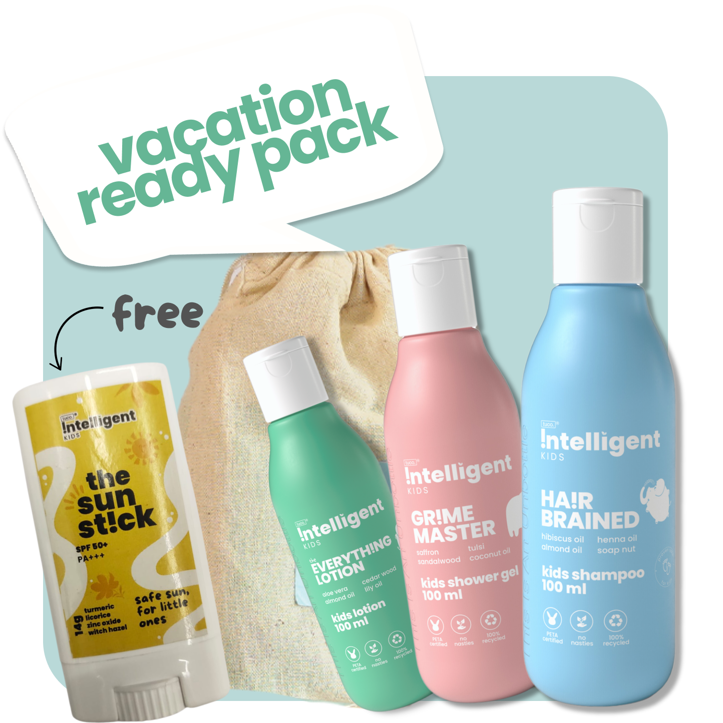 Make every adventure carefree with the Tuco Kids Vacation Ready Pack! Includes a gentle shampoo for soft hair, a refreshing shower gel for fun bath time, a moisturizing lotion for delicate skin, and a FREE sunscreen stick for easy sun protection. Lightweight, travel-friendly, and thoughtfully designed to keep your child fresh, protected, and happy on every vacation!







