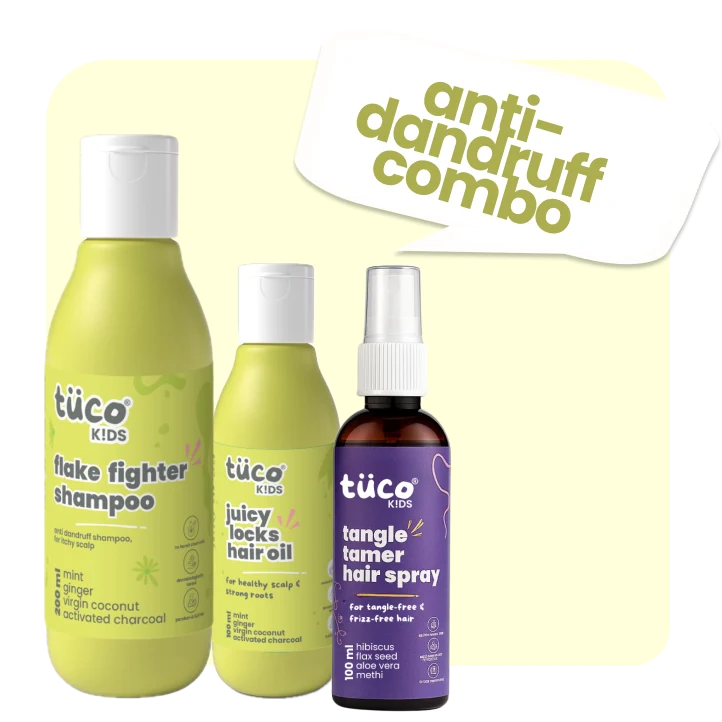 Tuco Kids anti dandruff shampoo for kids combo with kids hair oil and tangle tamer detangler spray