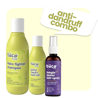 Tuco Kids anti dandruff shampoo for kids combo with kids hair oil and tangle tamer detangler spray
