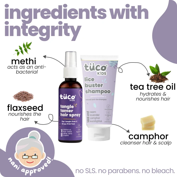 natural lice shampoo + hair detangler for kids — before and after results | Tuco Kids