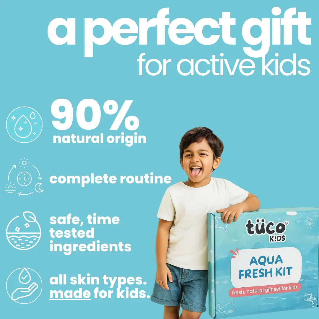Tuco Kids Aqua Fresh Kit - perfect gift for active kids, 90% natural, complete bath routine, all skin types