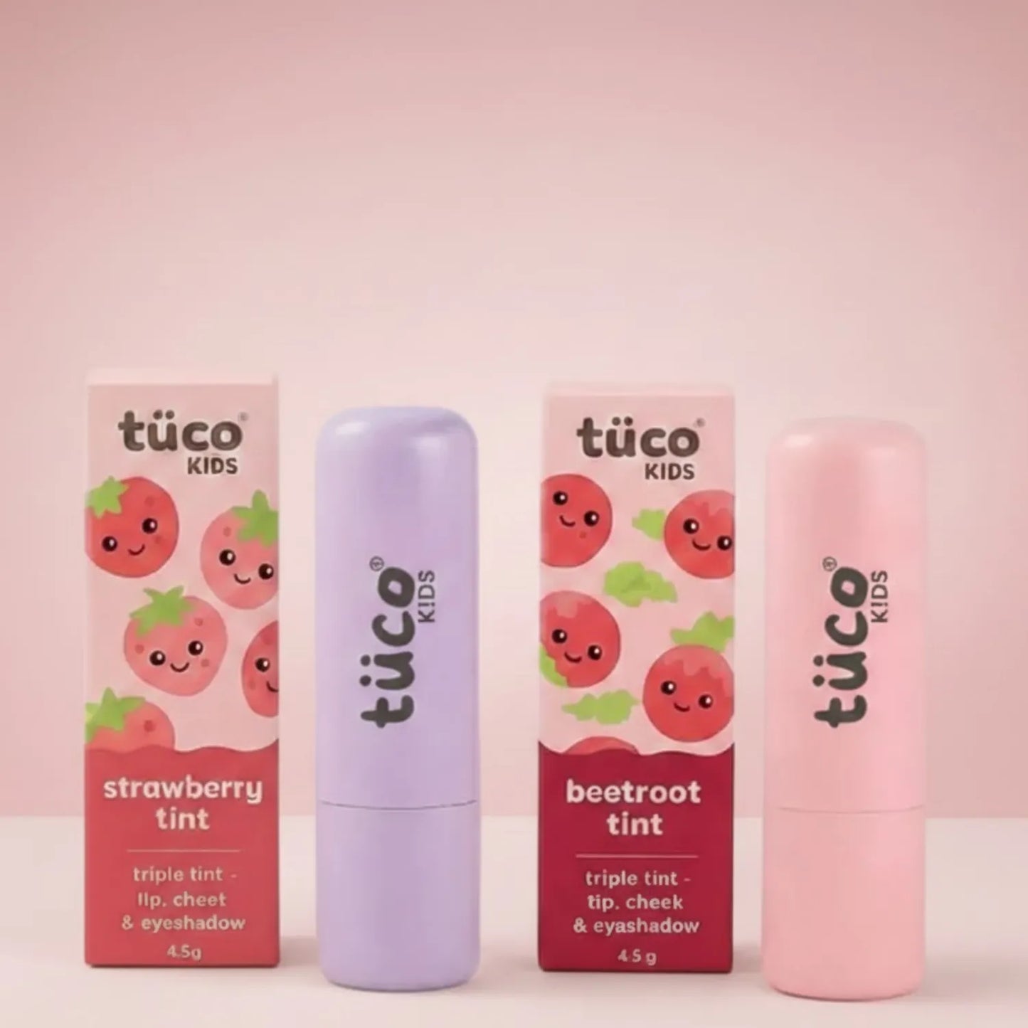 Tuco Kids beetroot tint and strawberry tint - natural kids makeup triple tint for lip, cheek and eyeshadow 4.5g