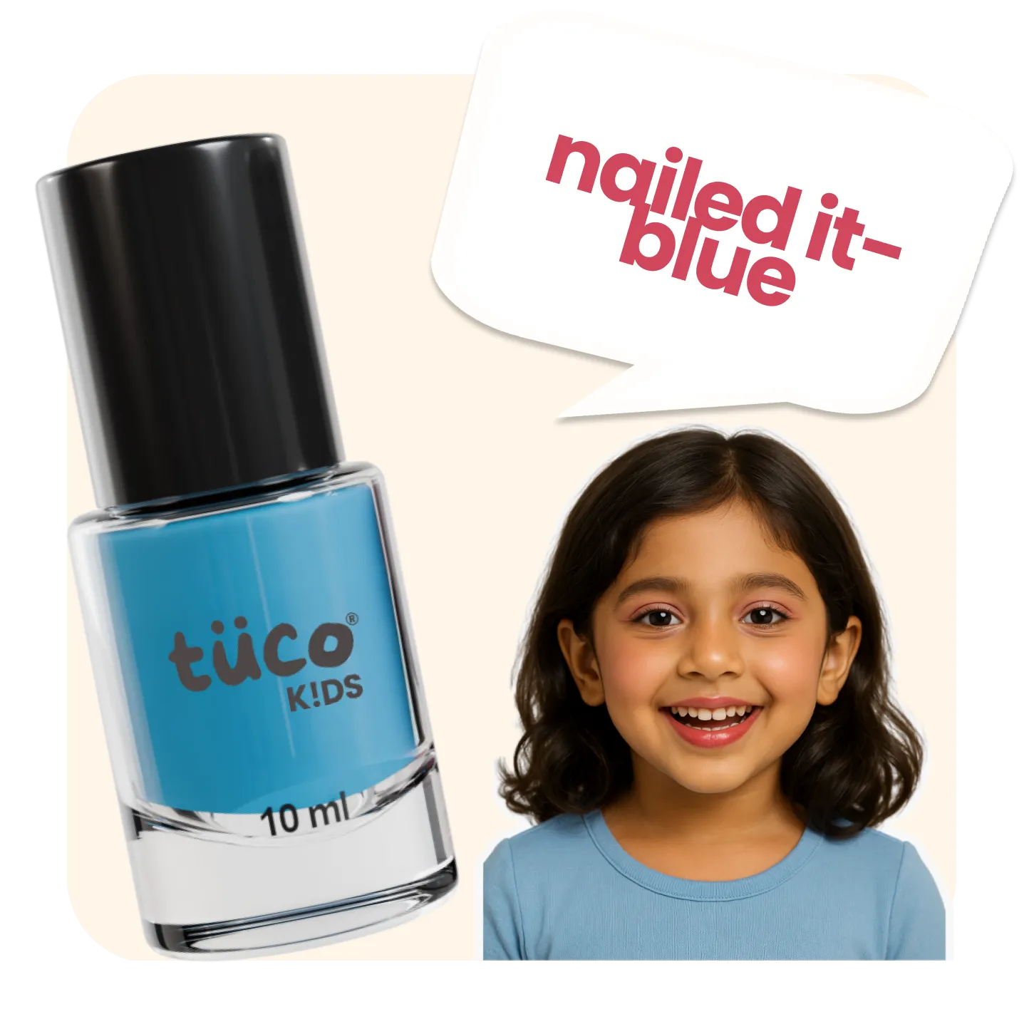 Tuco Kids blue glycerin kids nail polish 10ml - water-based peel-off nail paint for girls ages 3+