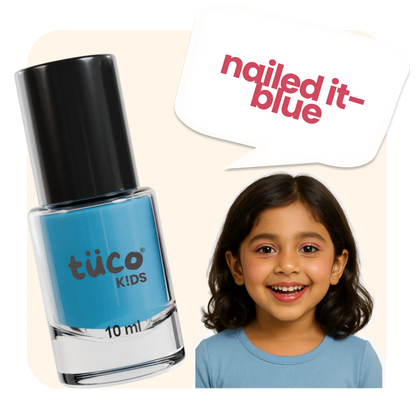 Tuco Kids blue glycerin kids nail polish 10ml - water-based peel-off nail paint for girls ages 3+