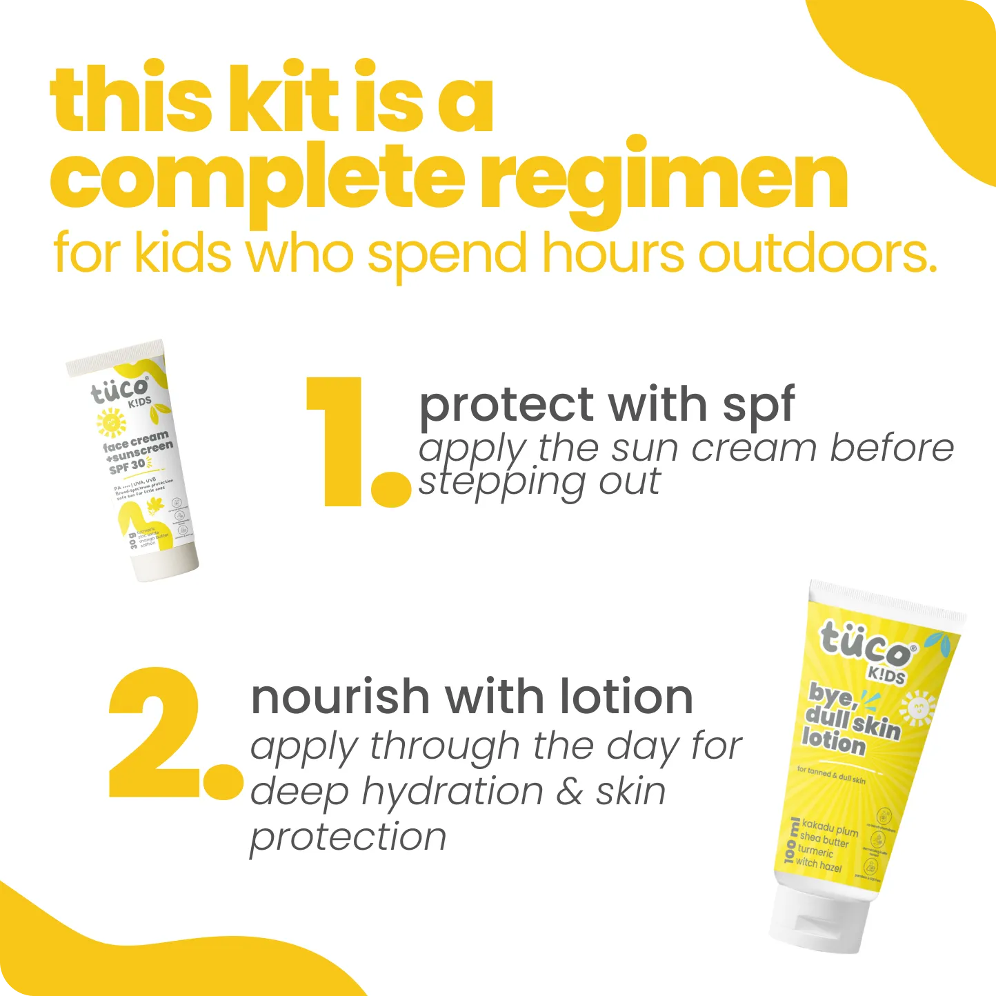 Bye, Dull Skin Gentle Kit Lotion + Sunscreen SPF30 — how to use | Tuco Kids