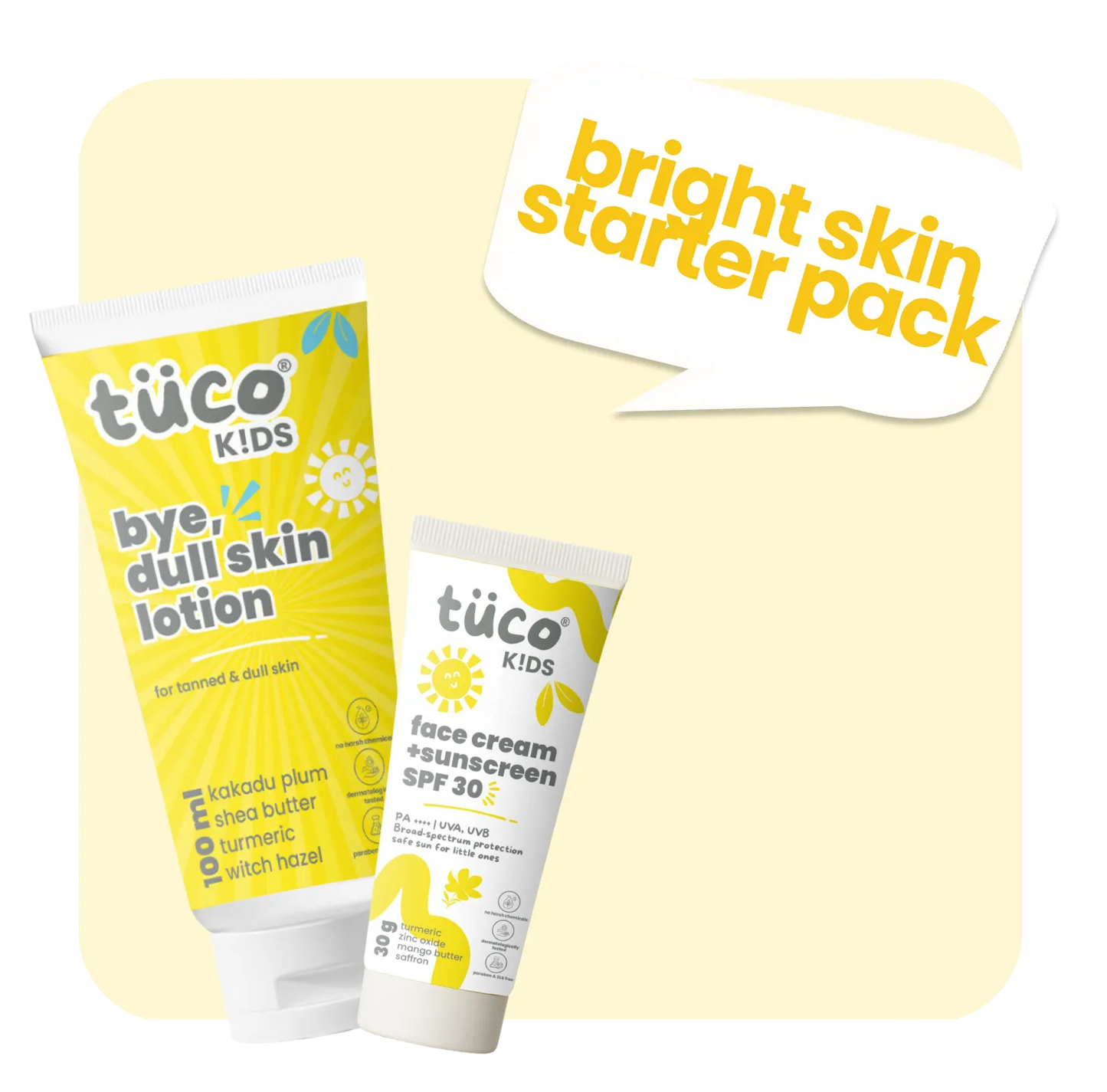 Bye, Dull Skin Gentle Kit Lotion + Sunscreen SPF30 — natural kids skincare | Tuco Kids