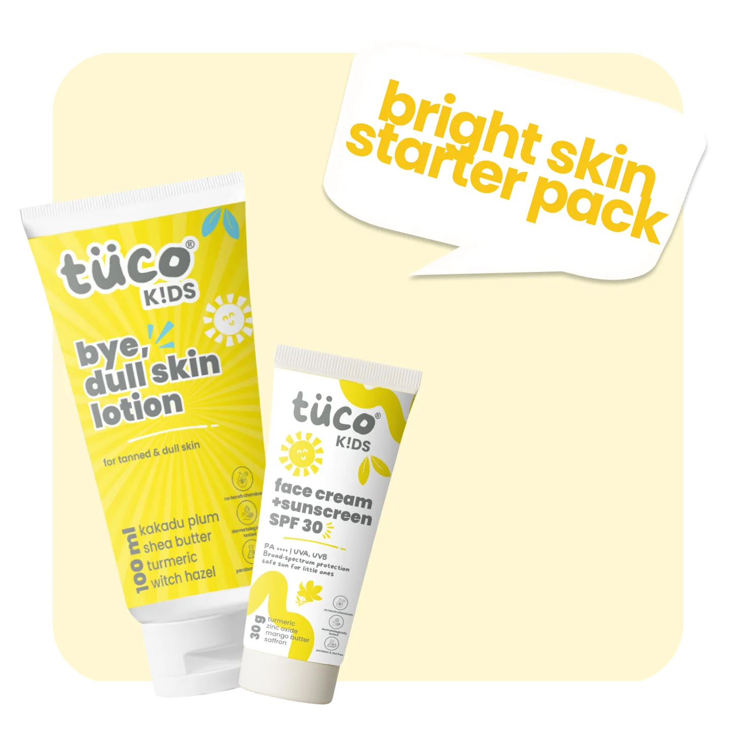Bye, Dull Skin Gentle Kit Lotion + Sunscreen SPF30 — natural kids skincare | Tuco Kids