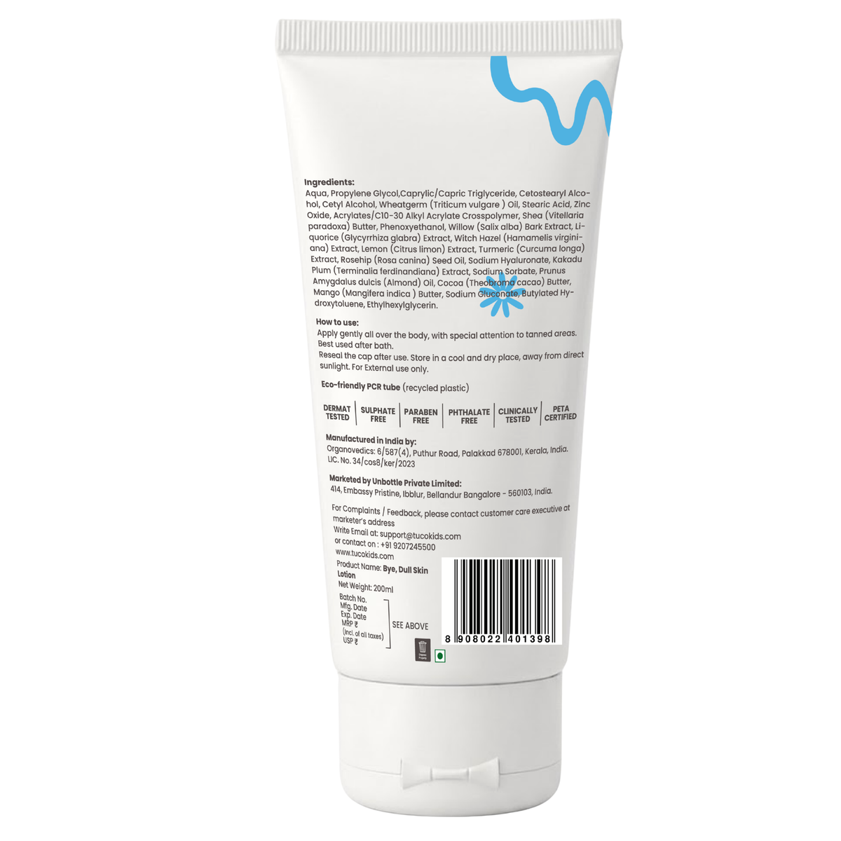 Bye Dull Skin Body Lotion 200ml — back of pack, ingredients & product details | Tuco Kids