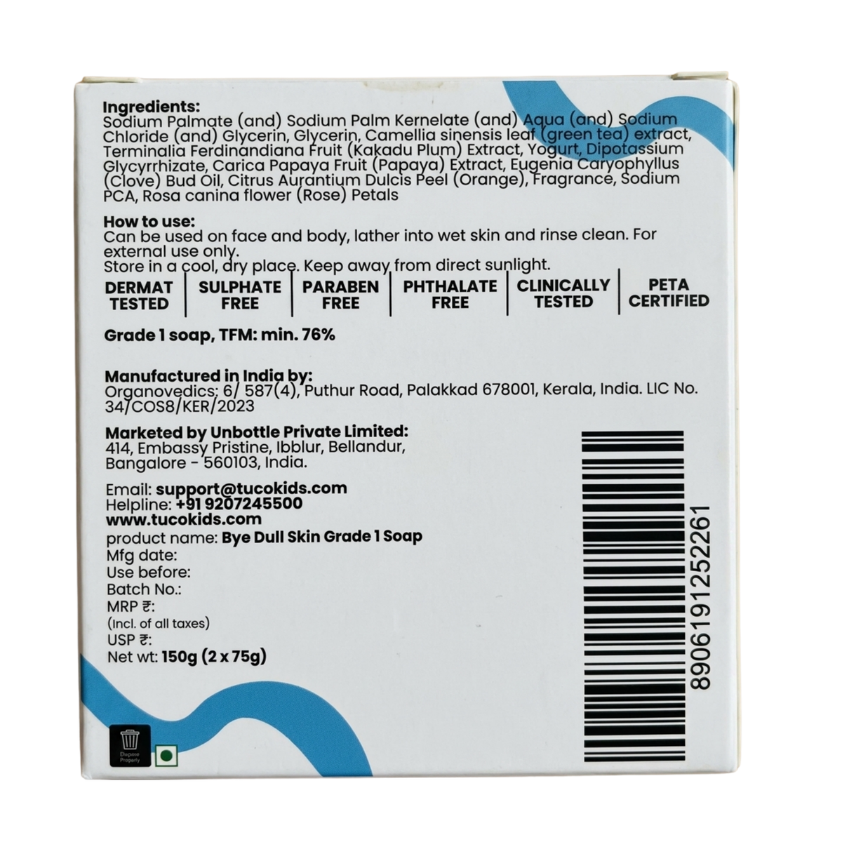 Bye Dull Skin Soap — back of pack, ingredients & product details | Tuco Kids