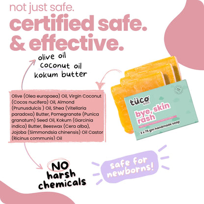 Bye, Skin Rash Soap (Pack of 3 - 3x75gm). — safe for kids ingredients | Tuco Kids