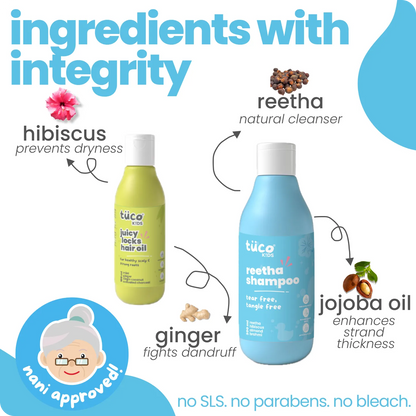 Champi Duo: Shampoo 300ml + Hair Oil 100ml — how to use | Tuco Kids