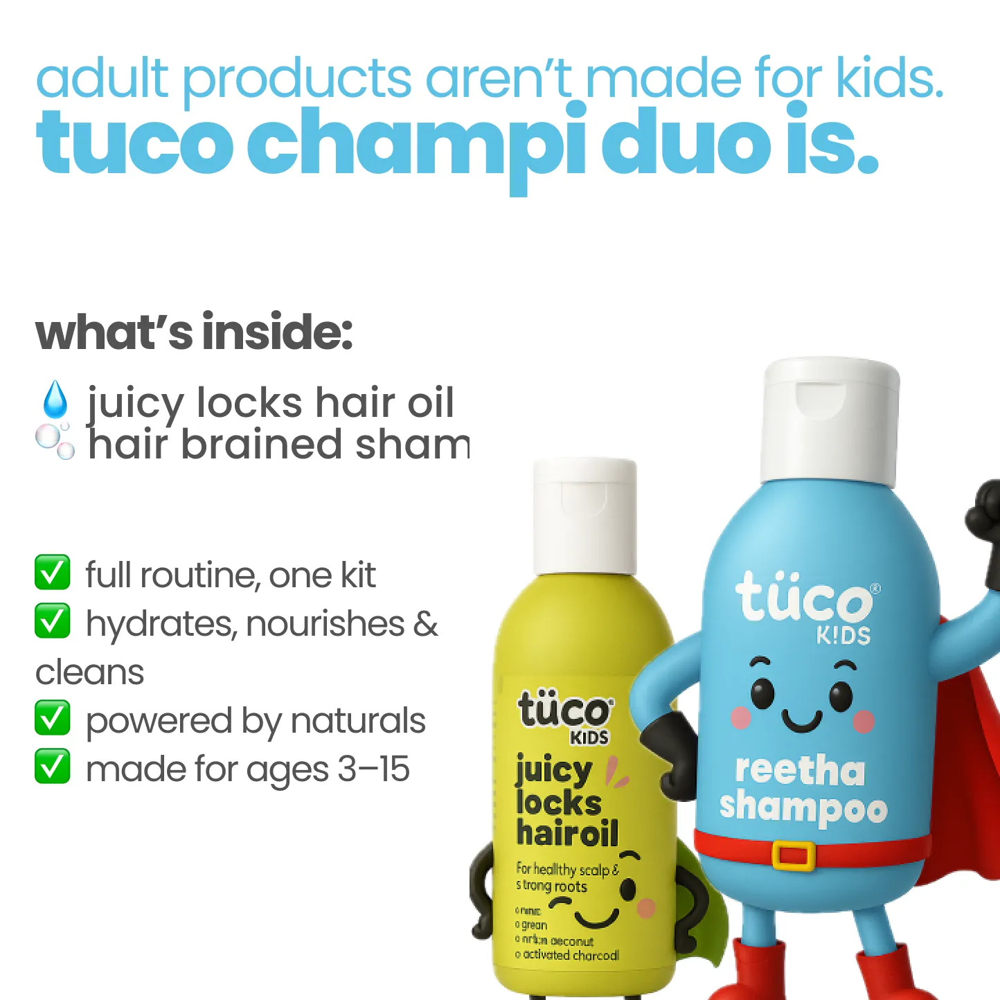 Champi Duo: Shampoo 300ml + Hair Oil 100ml — key ingredients | Tuco Kids