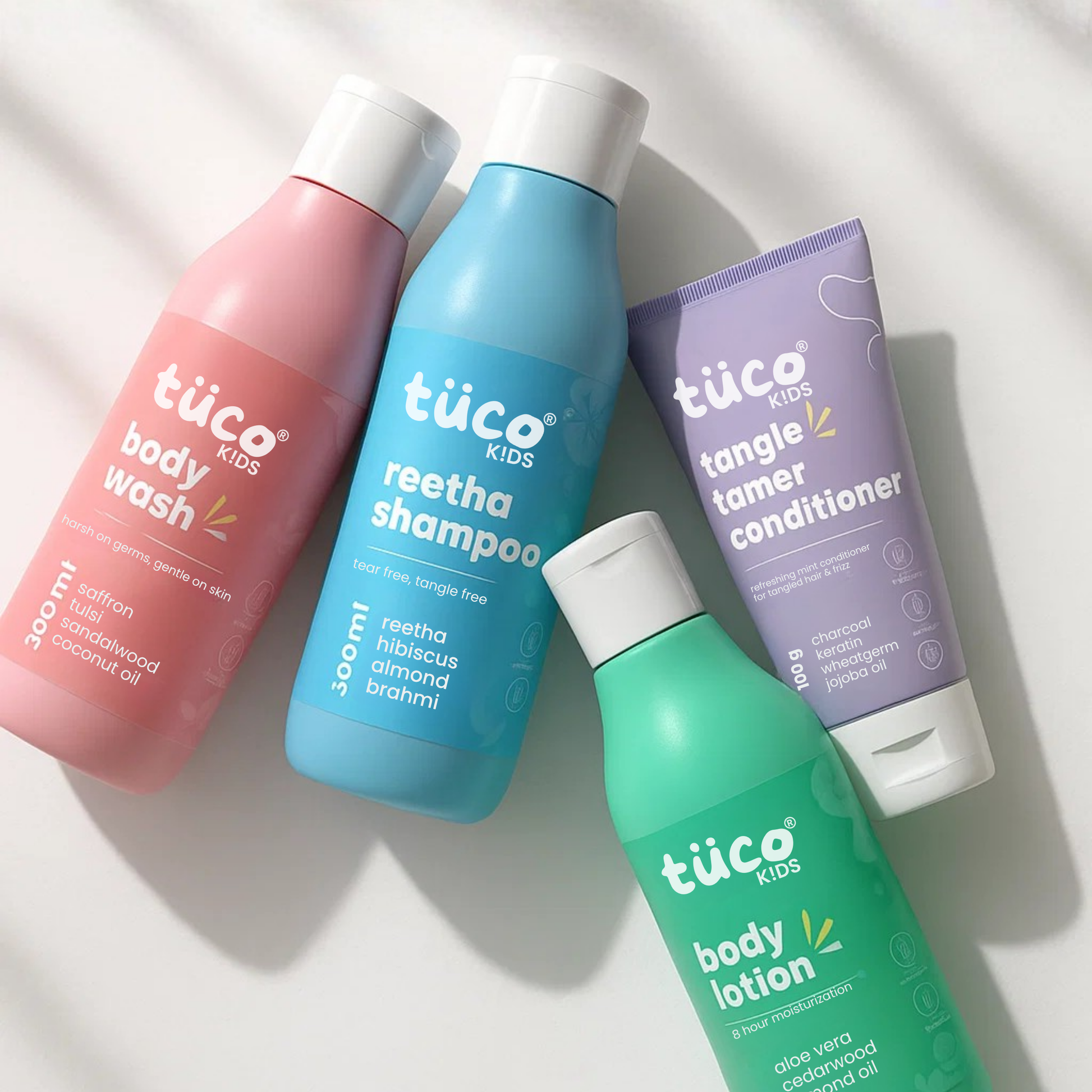 Tuco Kids complete kids bath set - kids body wash, reetha shampoo, tangle tamer conditioner and kids body lotion
