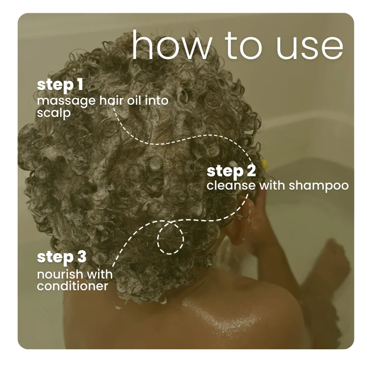Champi with hair oil, cleanse with shampoo, nourish with conditioner
