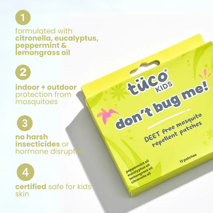 Tuco Kids Don't Bug Me mosquito repellent patches - DEET-free, citronella, eucalyptus, lemongrass, safe for kids