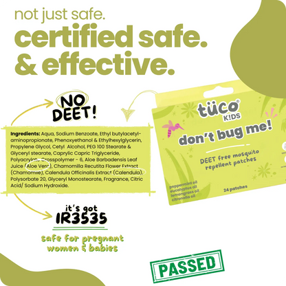 Safe Mosquito Repellent Patches for Kids [Pack of 2 - 24 patches] — safe for kids ingredients | Tuco Kids