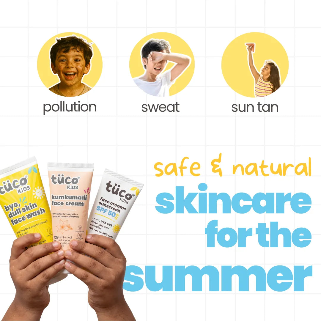 Dull Face Kit for Kids SPF 50 — Face Wash, Kumkumadi Cream & Sunscreen | Tuco Kids