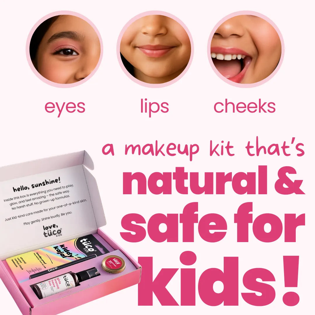 Tuco Kids Glam Girl Kit – natural and safe makeup for kids' eyes, lips and cheeks, with kiddy kajal, beetroot tint and body mist