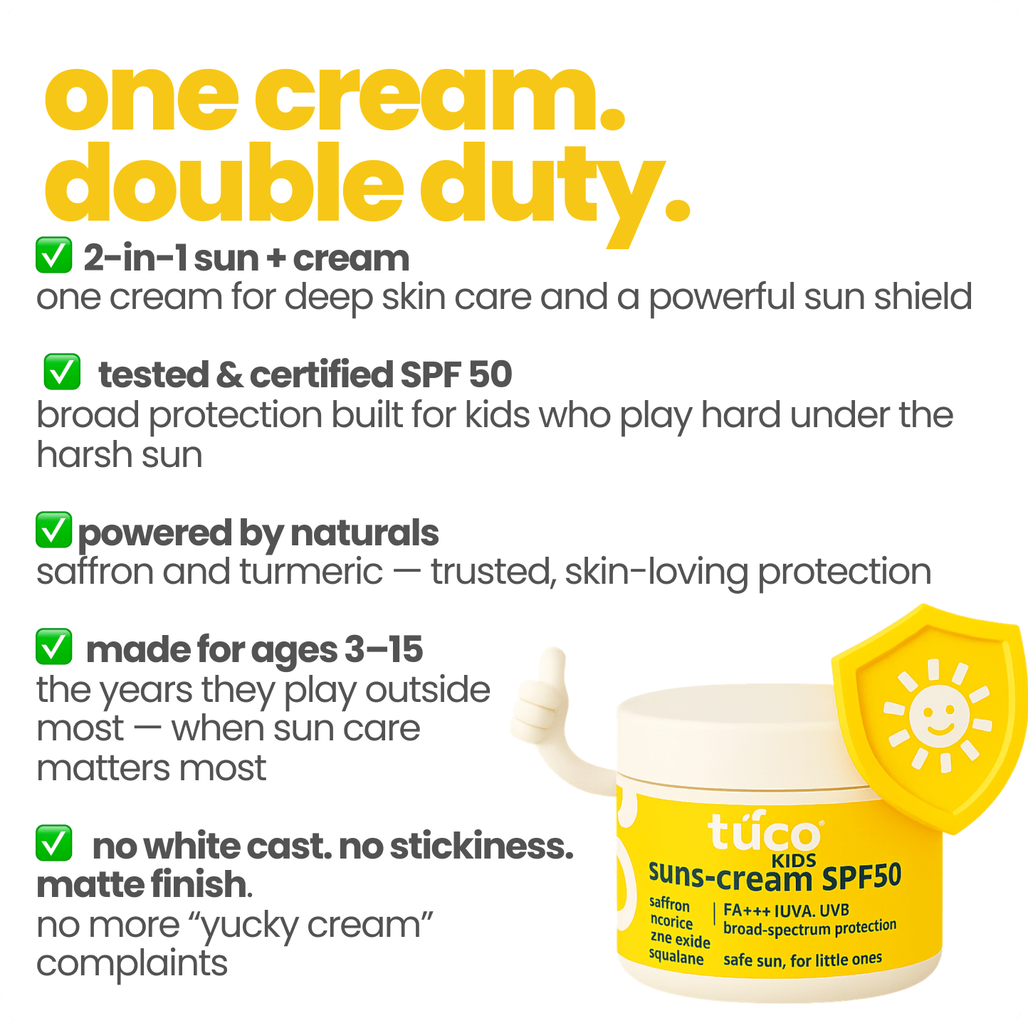 Tuco Kids sun cream SPF50 with product details on a white background
