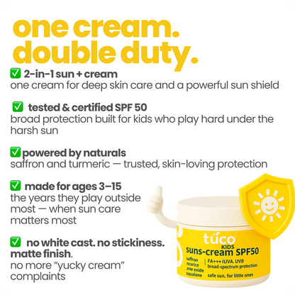 Tuco Kids sun cream SPF50 with product details on a white background