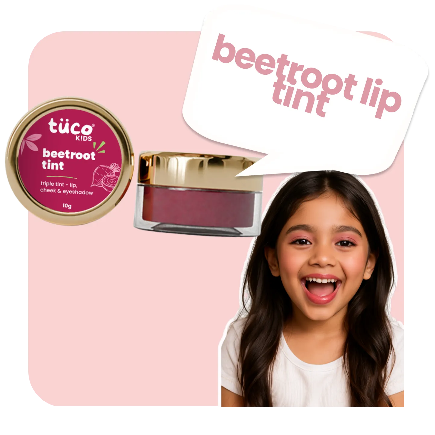 Kids Beetroot Lip Cheek Eye Tint: Natural, Safe Makeup for Girls.