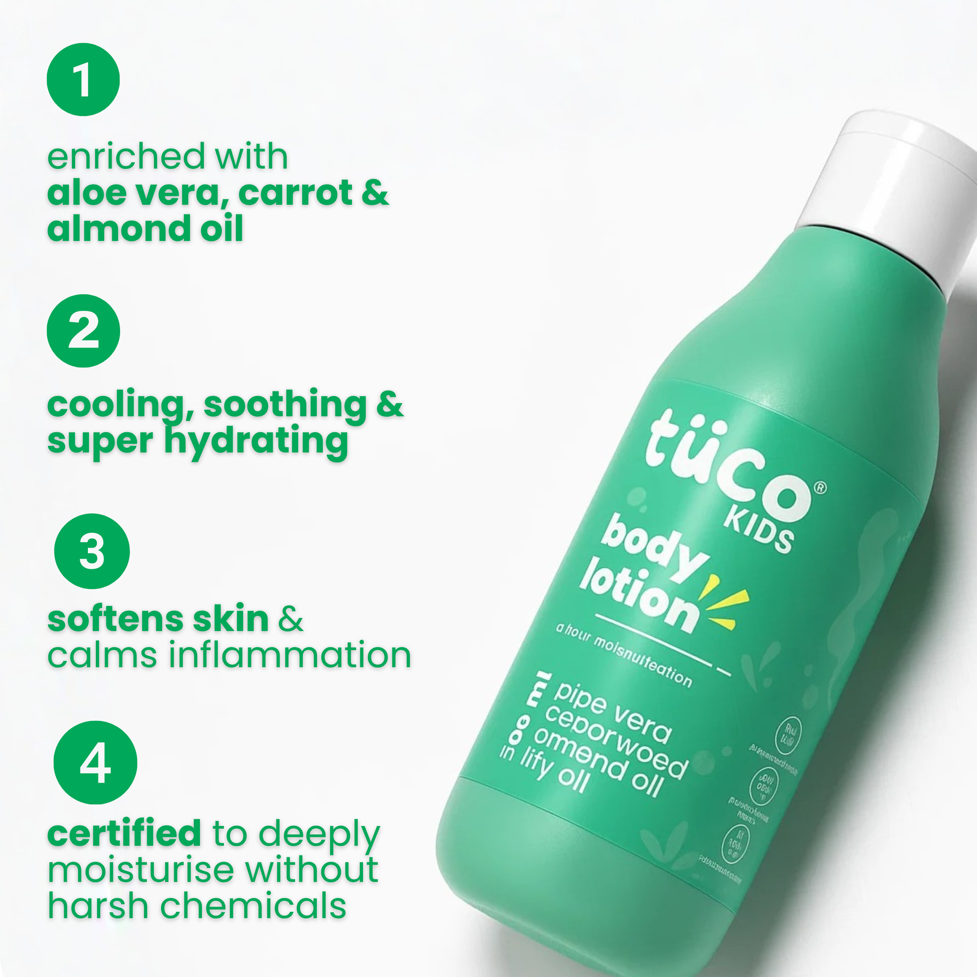 Tuco Kids kids body lotion with aloe vera, carrot and almond oil - cooling, soothing, 8 hour moisturization