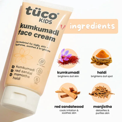 Formulated with natural plant-based ingredients like saffron, haldi, sandalwood and manjishta - perfect for growing, sensitive skin. Free from harsh and toxic chemicals.