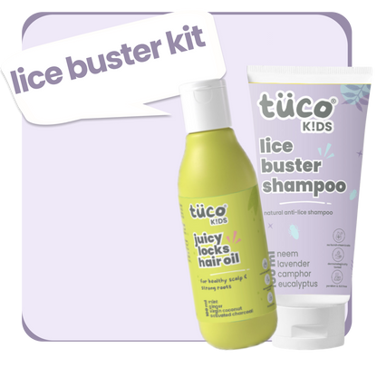 Tuco Kids Lice Buster Kit – juicy locks hair oil 100ml and lice buster shampoo 100ml with neem, lavender, camphor and eucalyptus