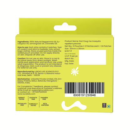 Don't Bug Me Patches (Pack of 24) — back of pack, ingredients & product details | Tuco Kids