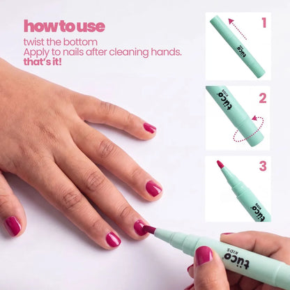 Nail Paint Brush Pen - Berry Pink — 3-step how to use guide | Tuco Kids