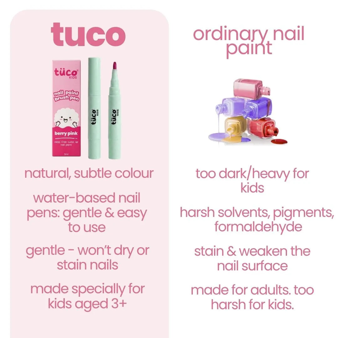 Nail Paint Brush Pen - Berry Pink — comparison vs ordinary nail paint | Tuco Kids