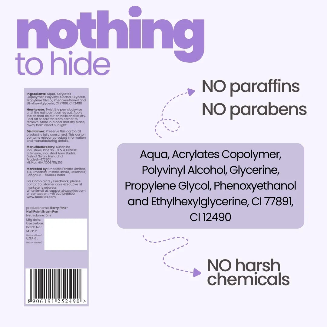 Nail Paint Brush Pen - Fairy Purple — ingredients & nothing to hide label | Tuco Kids