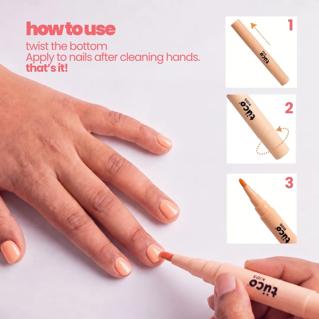 Nail Paint Brush Pen - Soft Peach — 3-step how to use guide | Tuco Kids